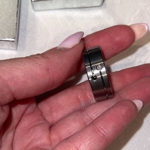 Men’s Tungsten Carbide Black & White Diamond Wedding Band Ring